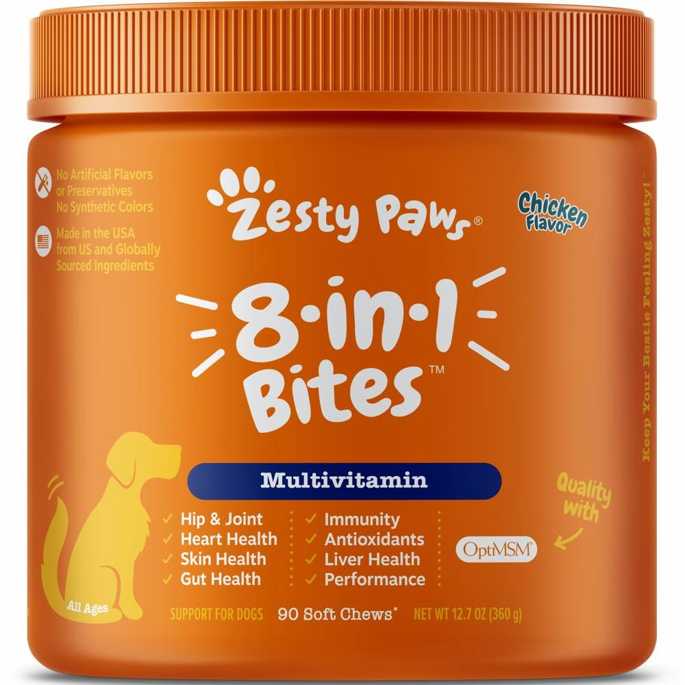 10% OFF: Zesty Paws 8-in-1 Bites Chicken Flavor Dog Supplement Chews 90ct digestive care dog food,urinary care cat food,sensitive stomach pet food