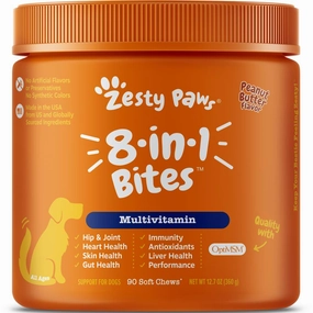 10% OFF: Zesty Paws 8-in-1 Bites Peanut Butter Flavor Dog Supplement Chews 90ct digestive care dog food,urinary care cat food,sensitive stomach pet food