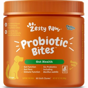 10% OFF: Zesty Paws Probiotic Bites Chicken Flavor Dog Supplement Chews 90ct digestive care dog food,urinary care cat food,sensitive stomach pet food