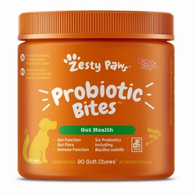 10% OFF: Zesty Paws Probiotic Bites Pumpkin Flavor Dog Supplement Chews 90ct digestive care dog food,urinary care cat food,sensitive stomach pet food