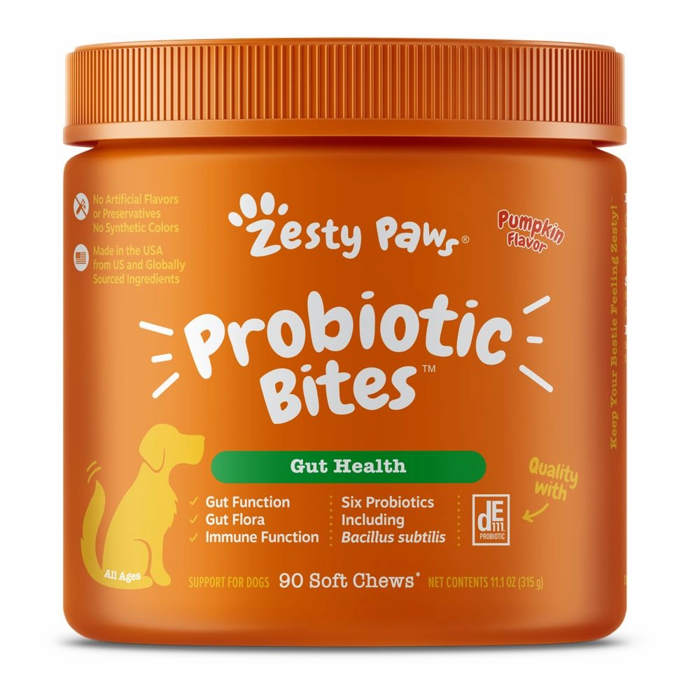 10% OFF: Zesty Paws Probiotic Bites Pumpkin Flavor Dog Supplement Chews 90ct digestive care dog food,urinary care cat food,sensitive stomach pet food