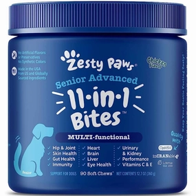 10% OFF: Zesty Paws Senior Advanced 11-in-1 Bites Chicken Flavor Dog Supplement Chews 90ct digestive care dog food,urinary care cat food,sensitive stomach pet food
