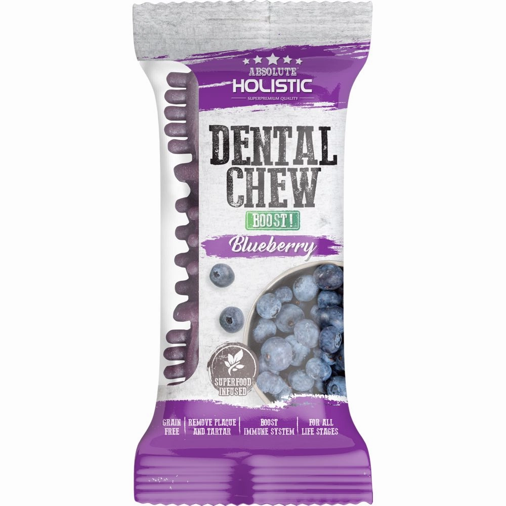 12 FOR $12: Absolute Holistic Boost Blueberry Grain-Free Dental Dog Chew 25g dog dental snacks,dental bones for dogs,dog oral sticks