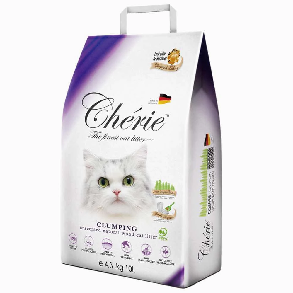15% OFF: Cherie Unscented Clumping ODOUR CONTROL Natural Wood Cat Litter 10L clumping cat litter,natural cat litter,dust free cat litter