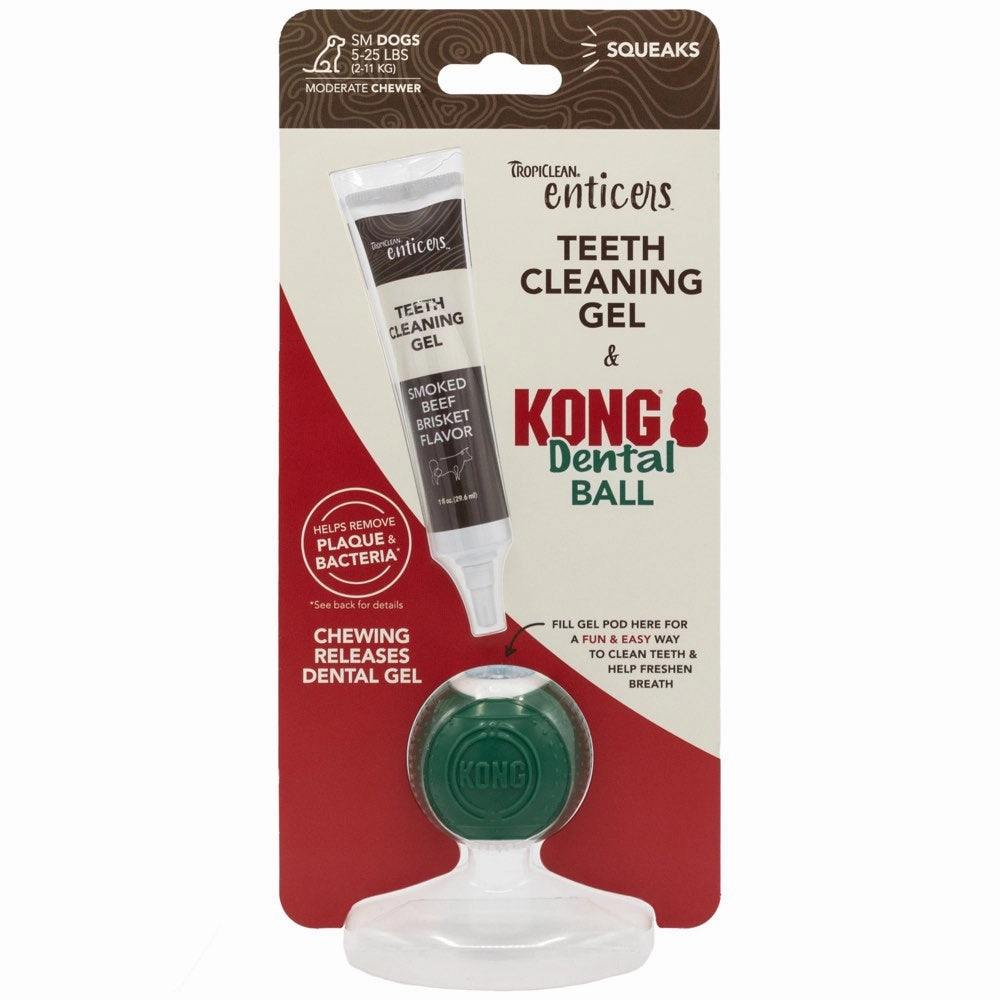 15% OFF:TropiClean Enticers Teeth Cleaning Gel & Kong Dental Ball Dog Toy (Small) dog dental kit,pet toothbrush,dog oral care