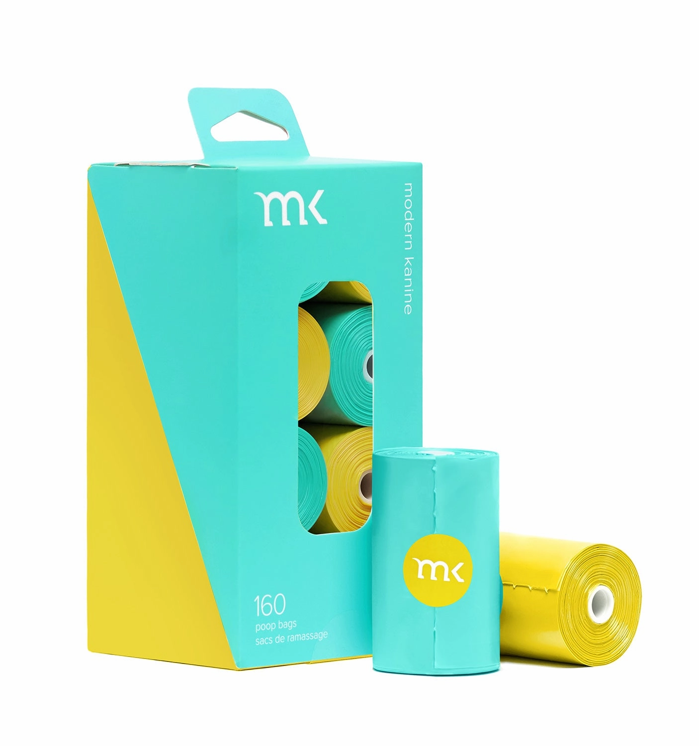 160-Count Modern Kanine Dog Waste Bags, 8 Refill Rolls in Turquoise & Yellow dog business cards,pet business supplies,doggie storefront