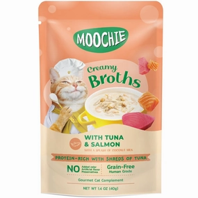 20% OFF: Moochie Creamy Broths With Tuna & Salmon Grain-Free Pouch Cat Food 40g x 16 cat snacks catnip treats healthy cat food cat reward treats low calorie cat food