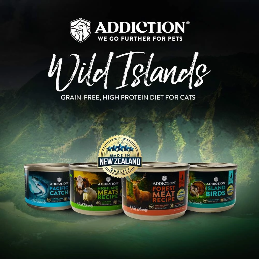 23% OFF (Exp 17Jul25): Addiction Wild Islands Highland Meats Beef, Lamb & Chicken Grain-Free Canned Cat Food 185g
