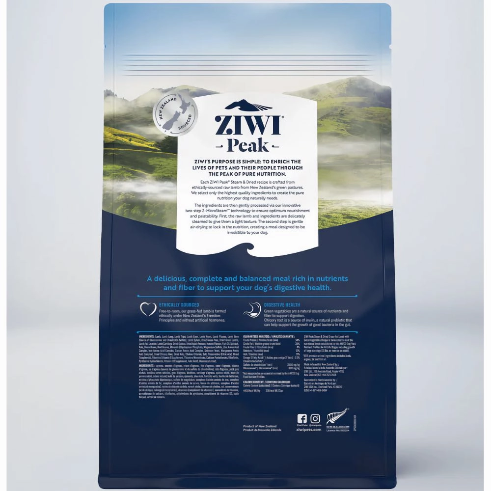 25% OFF: Ziwi Peak Grass Fed Lamb With Green Vegetables Recipe Steam & Dried Dog Food