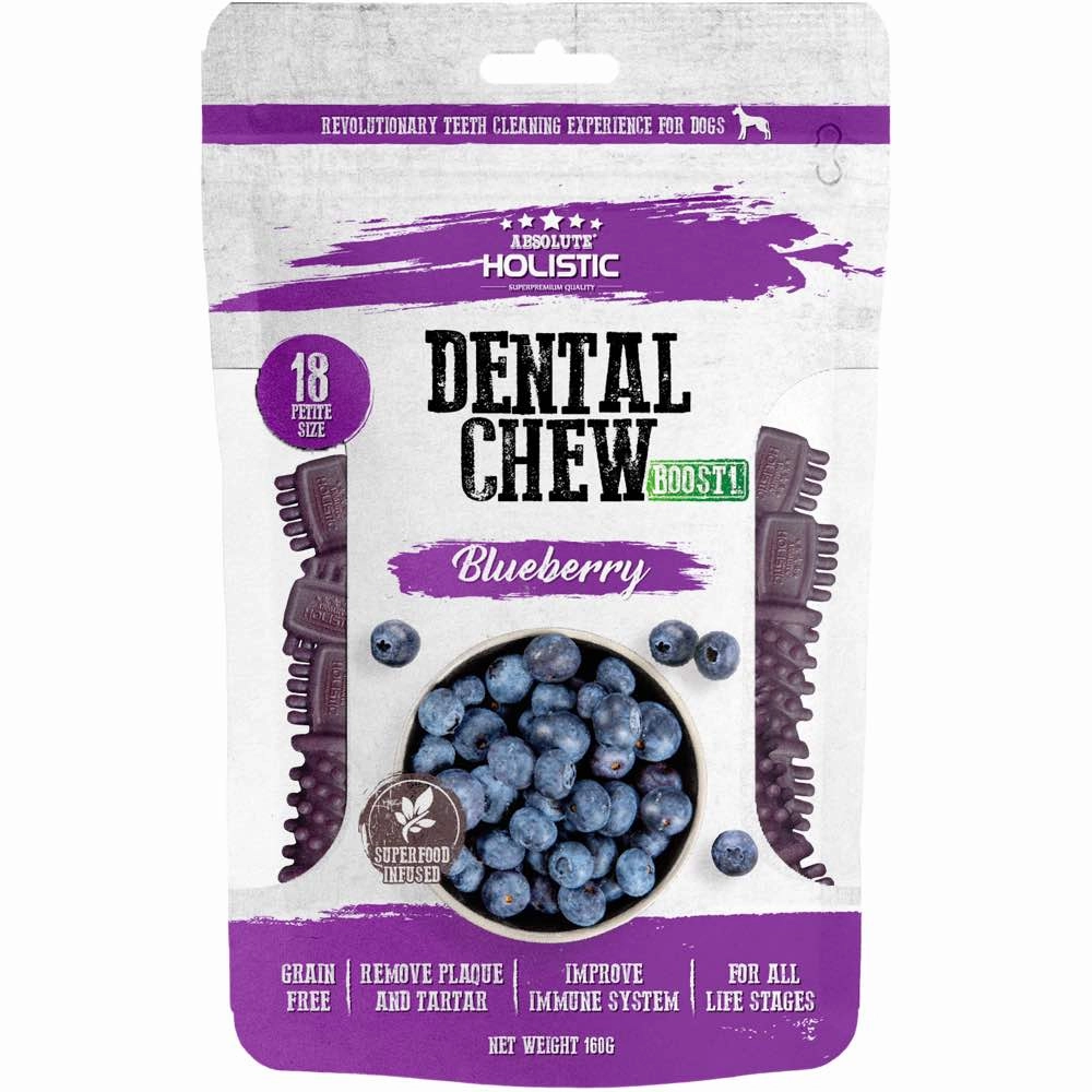 2 FOR $12.80: Absolute Holistic Boost Blueberry Petite Grain-Free Dental Dog Chews 160g dog dental snacks,dental bones for dogs,dog oral sticks