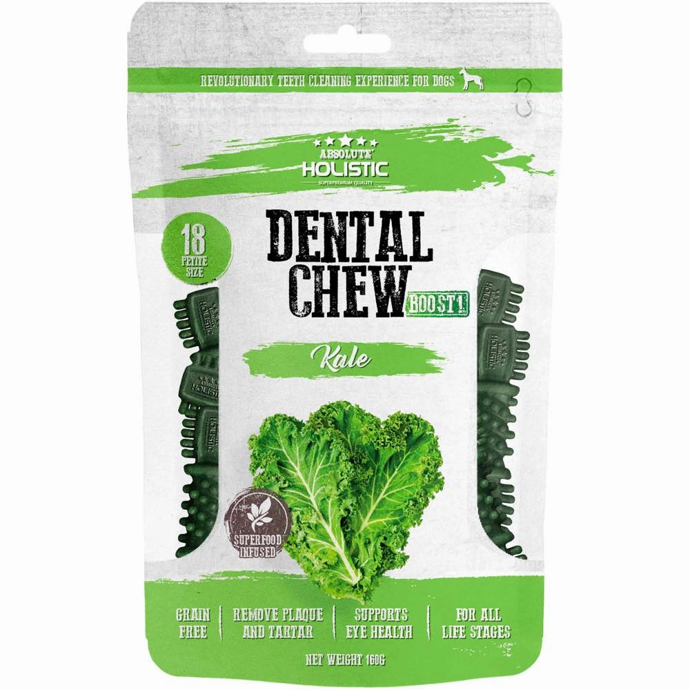 2 FOR $12.80: Absolute Holistic Boost Kale Petite Grain-Free Dental Dog Chews 160g dog dental snacks,dental bones for dogs,dog oral sticks