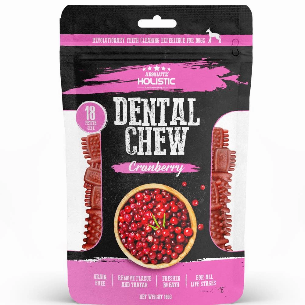 2 FOR $12.80: Absolute Holistic Dental Chew Cranberry Value Pack 160g dog dental snacks,dental bones for dogs,dog oral sticks