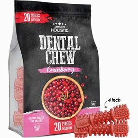 34% OFF: Absolute Holistic Cranberry Medium Grain-Free Dental Dog Chews 20pc dog dental snacks,dental bones for dogs,dog oral sticks