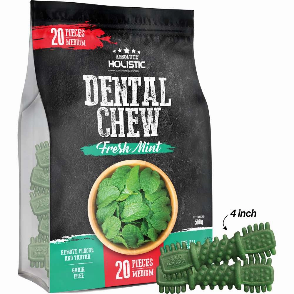 34% OFF: Absolute Holistic Fresh Mint Medium Grain-Free Dental Dog Chews 20pc dog dental snacks,dental bones for dogs,dog oral sticks