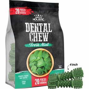 34% OFF: Absolute Holistic Fresh Mint Medium Grain-Free Dental Dog Chews 20pc dog dental snacks,dental bones for dogs,dog oral sticks