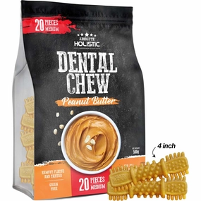 34% OFF: Absolute Holistic Peanut Butter Medium Grain-Free Dental Dog Chews 20pc dog dental snacks,dental bones for dogs,dog oral sticks