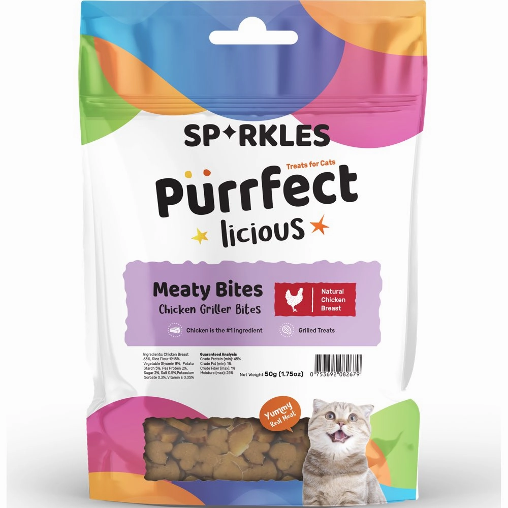 3 FOR $8.80: Sparkles Purrfectlicious Meaty Bites Chicken Griller Bites Cat Treats 50g cat snacks catnip treats healthy cat food cat reward treats low calorie cat food