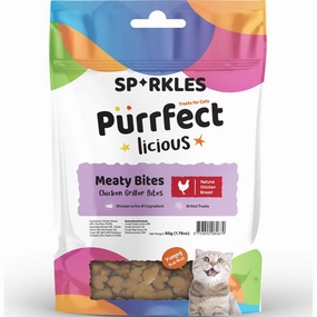 3 FOR $8.80: Sparkles Purrfectlicious Meaty Bites Chicken Griller Bites Cat Treats 50g cat snacks catnip treats healthy cat food cat reward treats low calorie cat food
