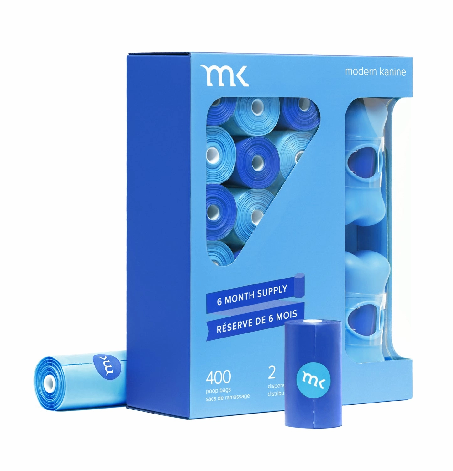 400-Count Modern Kanine Dog Waste Bags, with 20 refill rolls and 2 Dispensers in Blue & Light Blue dog business cards,pet business supplies,doggie storefront