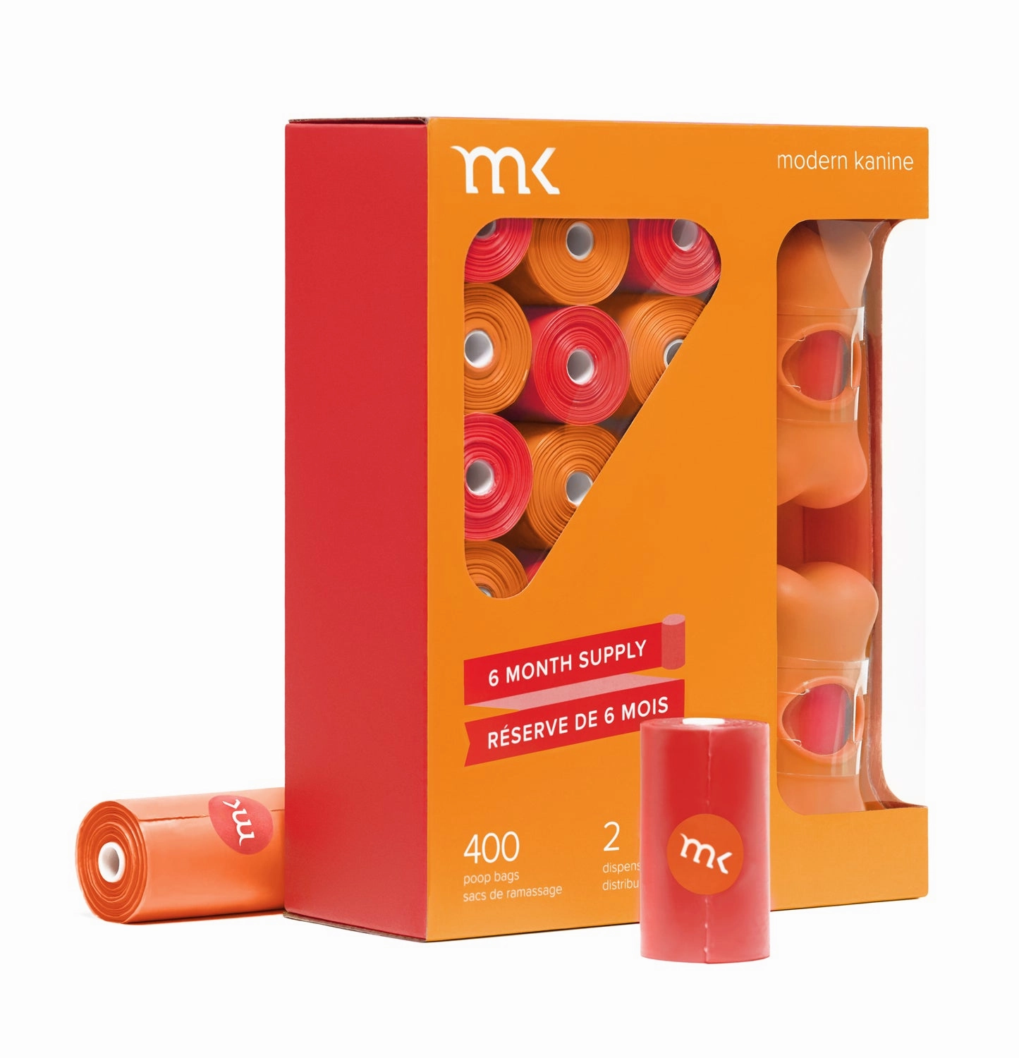 400-Count Modern Kanine Dog Waste Bags, with 20 refill rolls and 2 Dispensers in Orange Coral dog business cards,pet business supplies,doggie storefront