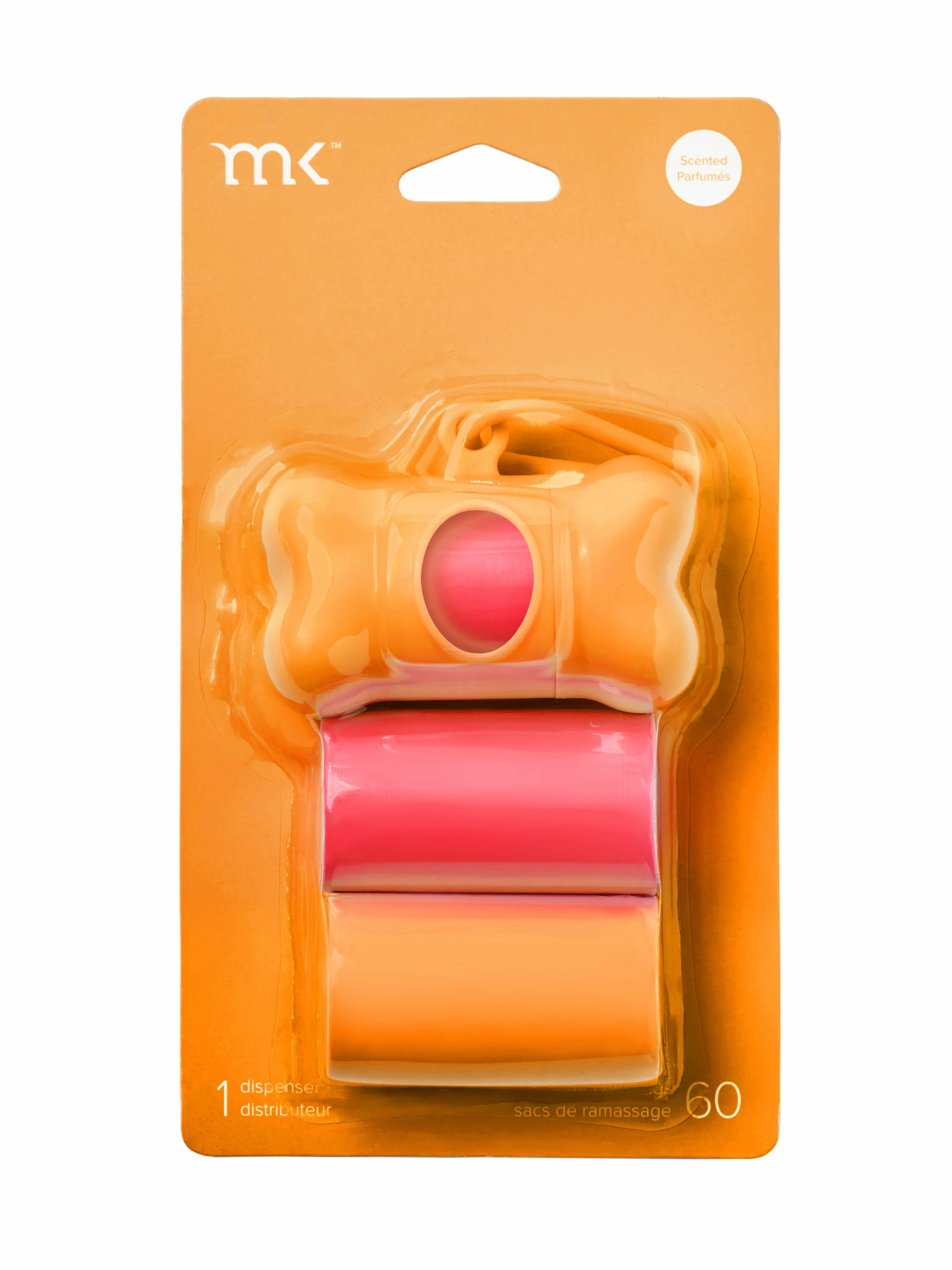 60-Count Modern Kanine Dog Waste Bags, Dispenser with 3 Refill Rolls in Orange Coral dog business cards,pet business supplies,doggie storefront