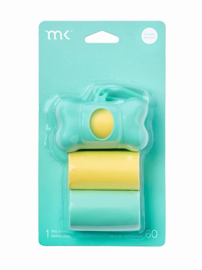 60-Count Modern Kanine Dog Waste Bags, Dispenser with 3 Refill Rolls in Turquoise & Yellow dog business cards,pet business supplies,doggie storefront