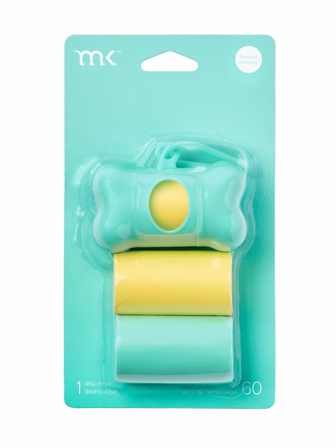 60-Count Modern Kanine Dog Waste Bags, Dispenser with 3 Refill Rolls in Turquoise & Yellow dog business cards,pet business supplies,doggie storefront