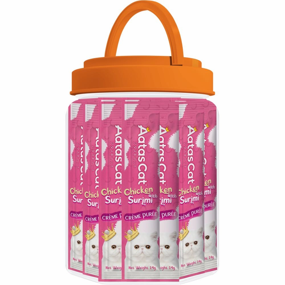 $10 OFF: Aatas Cat Creme Puree Chicken With Surimi Grain-Free Liquid Cat Treats 50pc cat snacks catnip treats healthy cat food cat reward treats low calorie cat food