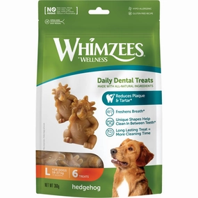 $1 OFF (Exp Dec 25): Whimzees Hedgehog Large Grain-Free Dental Dog Treats 6pc dog dental snacks,dental bones for dogs,dog oral sticks