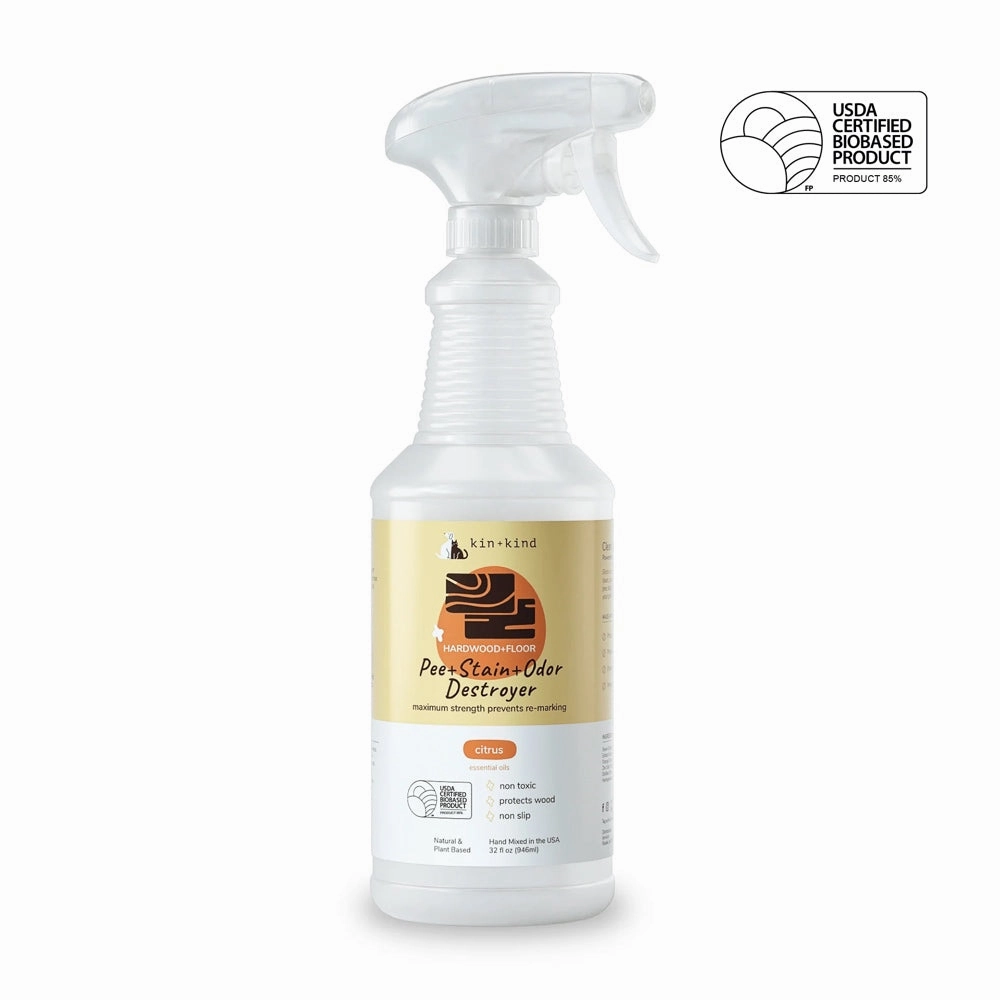 $2 OFF: Kin Kind Pee Stain Odor Destroyer 32oz (Hardwood Floor) - Citrus dog shampoo,pet wipes,dog cleaning spray