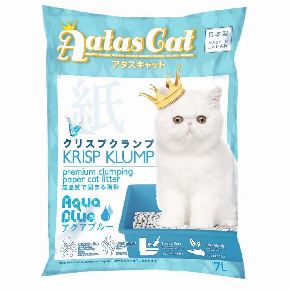 Aatas Cat Krisp Klump Paper Cat Litter Aqua Blue 7L clumping cat litter,natural cat litter,dust free cat litter