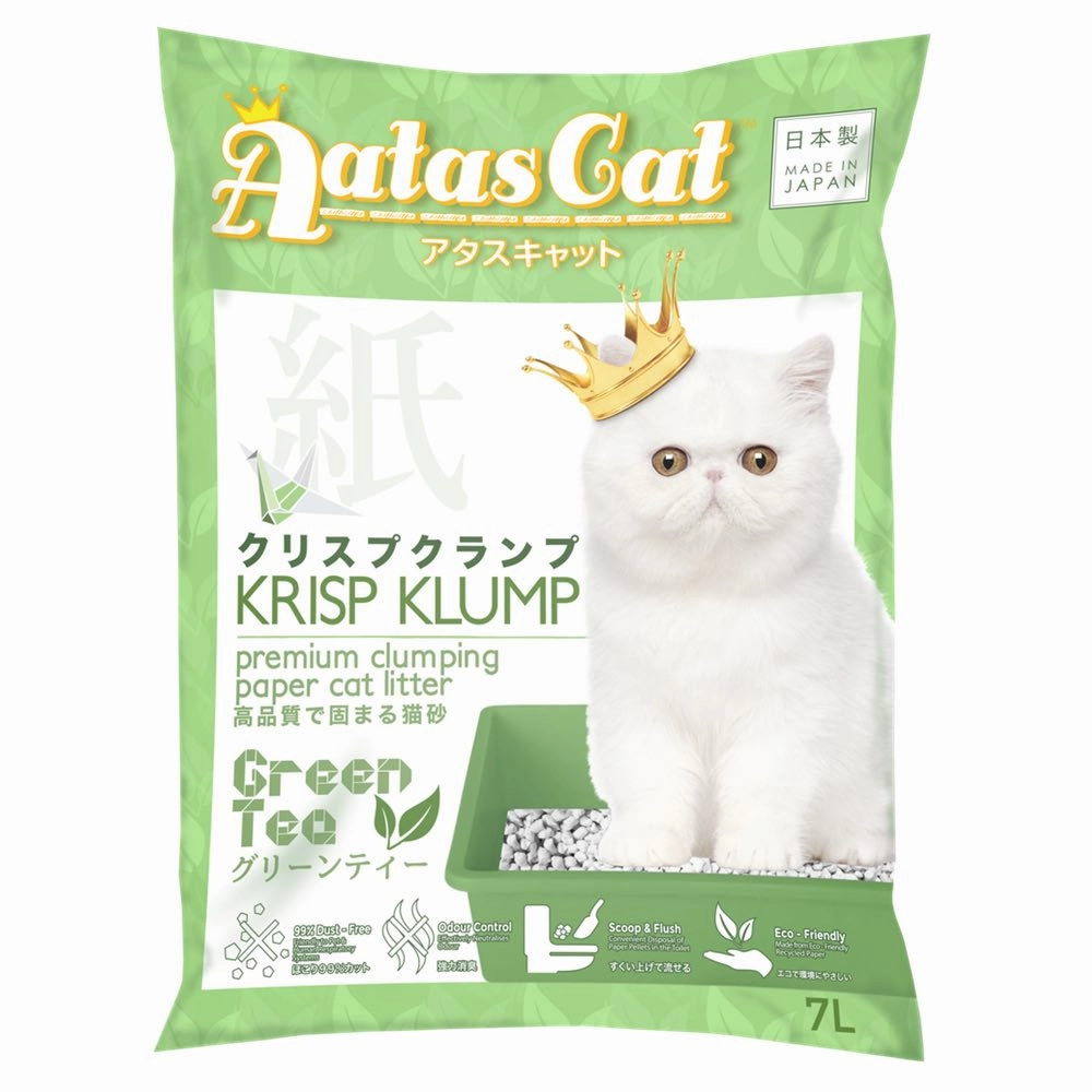 Aatas Cat Krisp Klump Paper Cat Litter Green Tea 7L clumping cat litter,natural cat litter,dust free cat litter