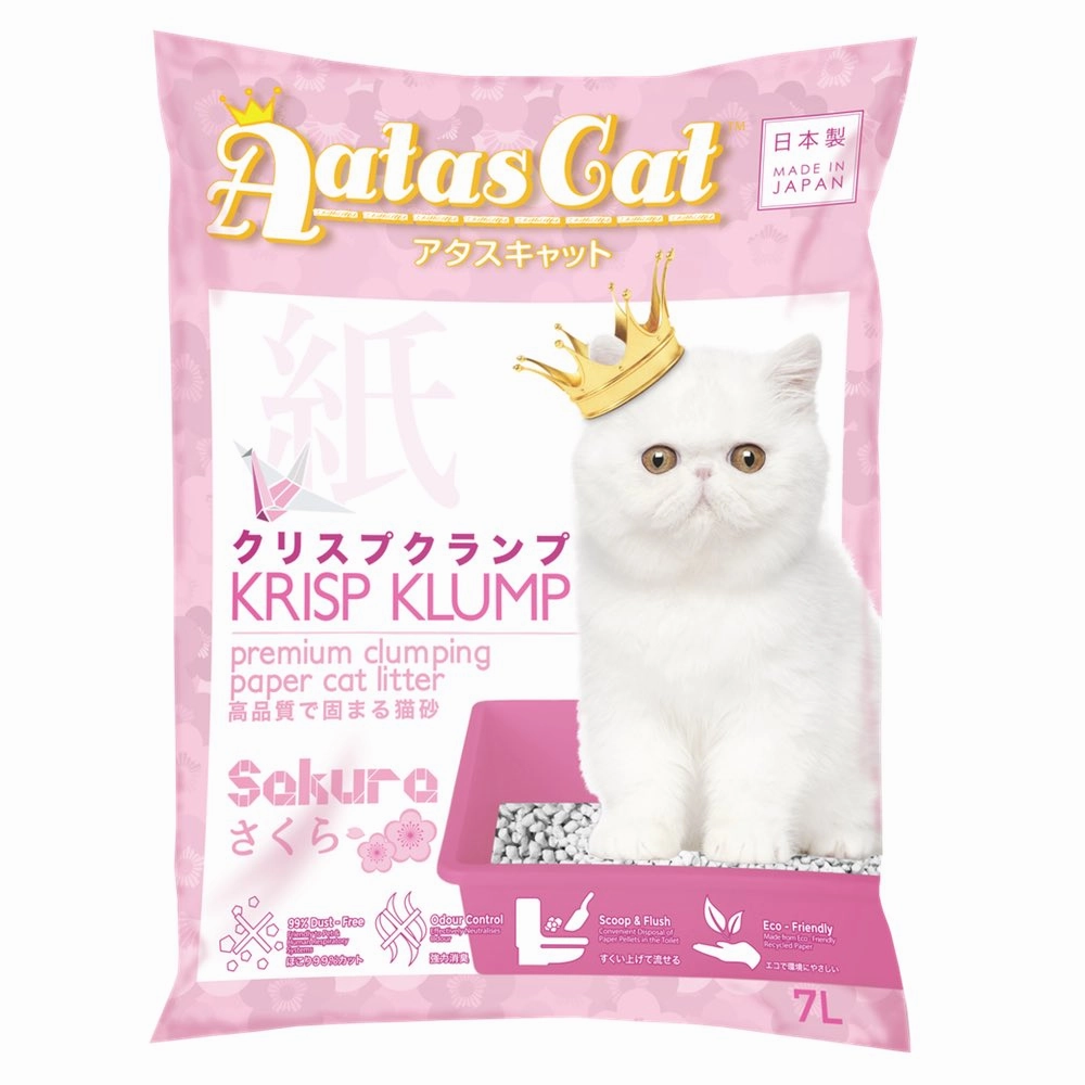 Aatas Cat Krisp Klump Paper Cat Litter Sakura 7L clumping cat litter,natural cat litter,dust free cat litter