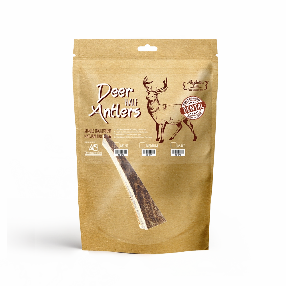 Absolute Bites Half Deer Antlers Dental Chew Mini dental dog chews,vet approved chews,teeth cleaning treats
