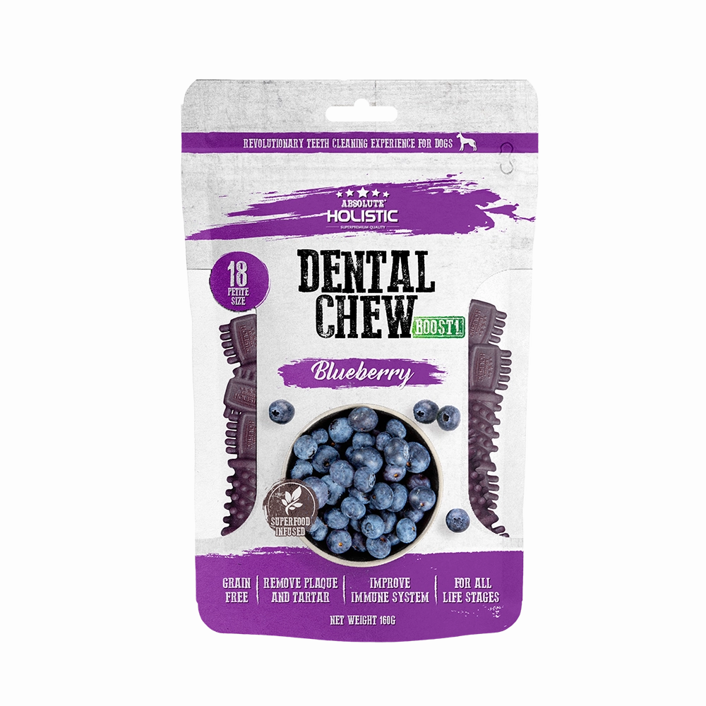 Absolute Holistic Dog Boost Dental Chew Blueberry 160g dental dog chews,vet approved chews,teeth cleaning treats