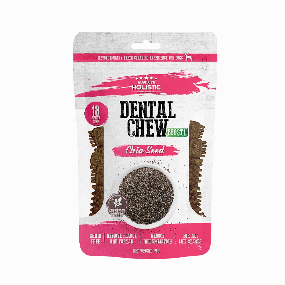 Absolute Holistic Dog Boost Dental Chew Chia Seed 160g dental dog chews,vet approved chews,teeth cleaning treats
