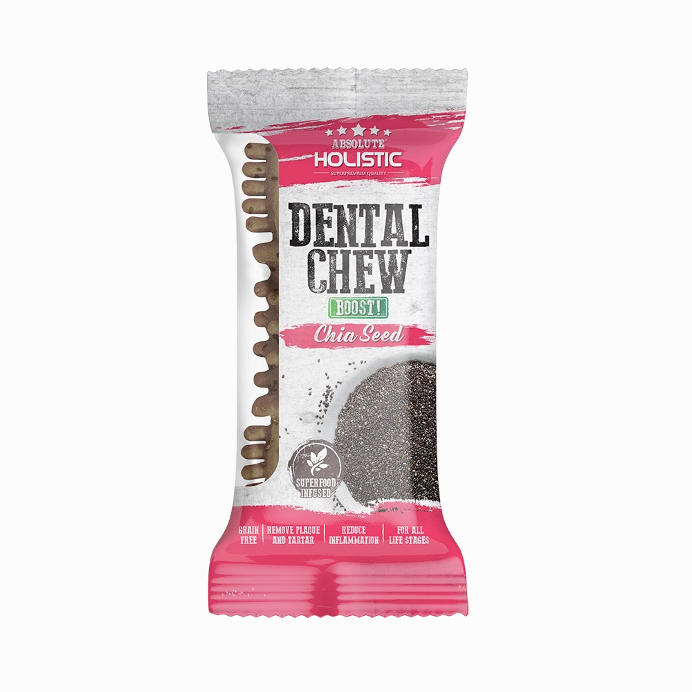Absolute Holistic Dog Boost Dental Chew Chia Seed 25g (4") dental dog chews,vet approved chews,teeth cleaning treats