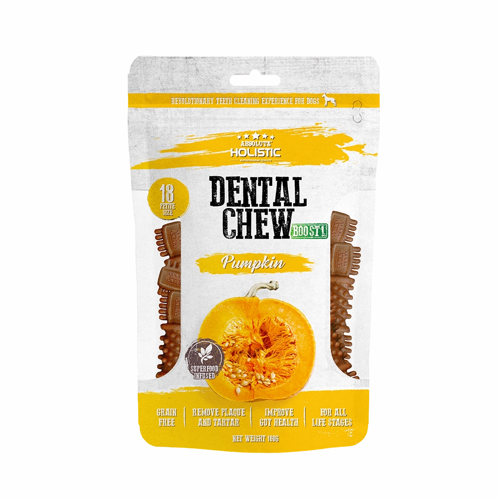 Absolute Holistic Dog Boost Dental Chew Pumpkin 160g dental dog chews,vet approved chews,teeth cleaning treats