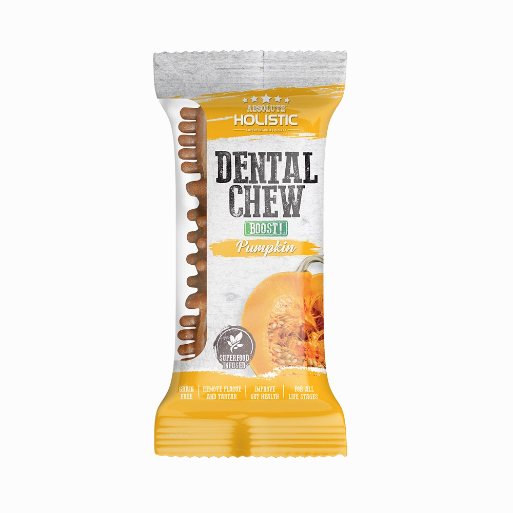 Absolute Holistic Dog Boost Dental Chew Pumpkin 25g (4") dental dog chews,vet approved chews,teeth cleaning treats