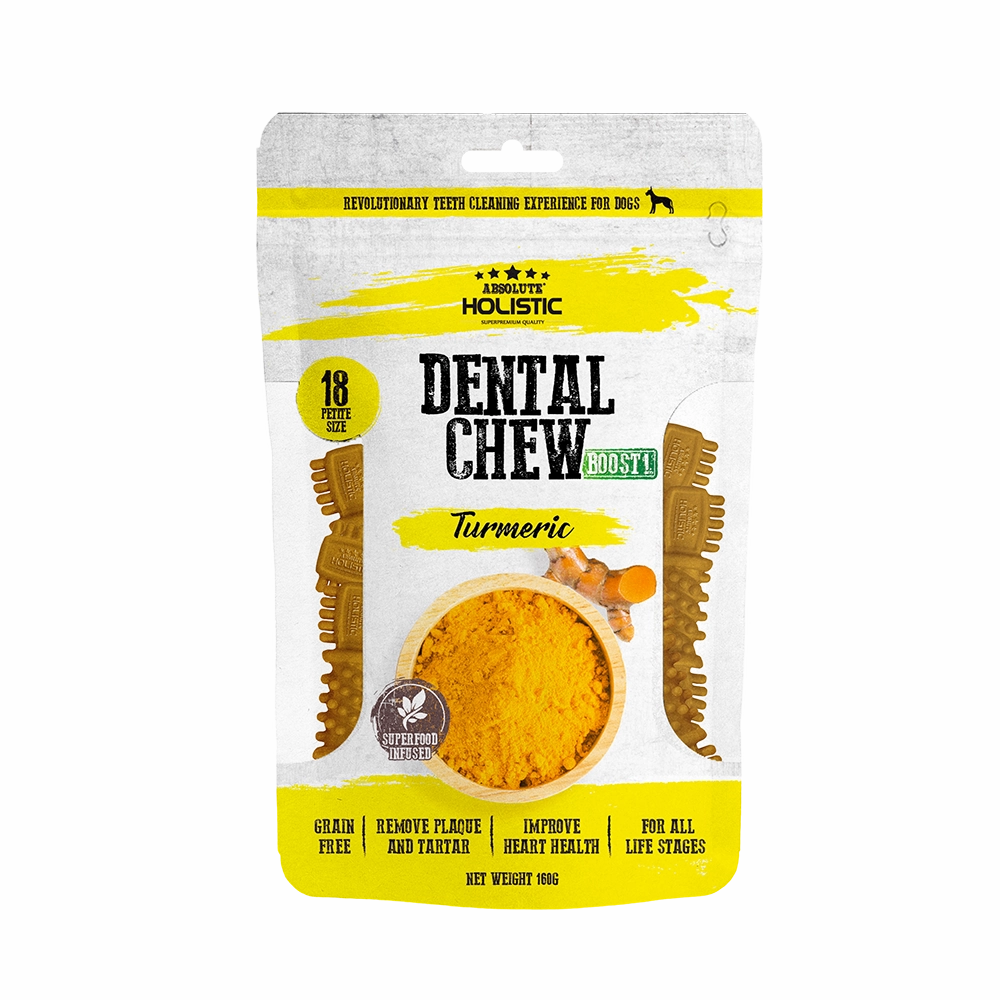Absolute Holistic Dog Boost Dental Chew Turmeric 160g dental dog chews,vet approved chews,teeth cleaning treats