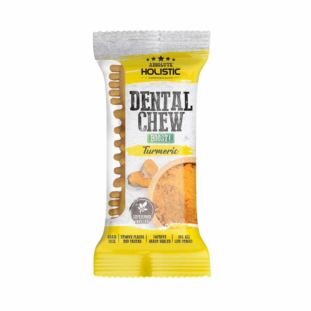 Absolute Holistic Dog Boost Dental Chew Turmeric 25g (4") dental dog chews,vet approved chews,teeth cleaning treats