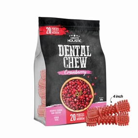 Absolute Holistic Dog Dental Chew Cranberry Medium 500g - 20pcs (4") dental dog chews,vet approved chews,teeth cleaning treats