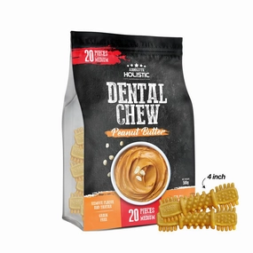 Absolute Holistic Dog Dental Chew Peanut Butter Medium 500g - 20pcs (4") dental dog chews,vet approved chews,teeth cleaning treats
