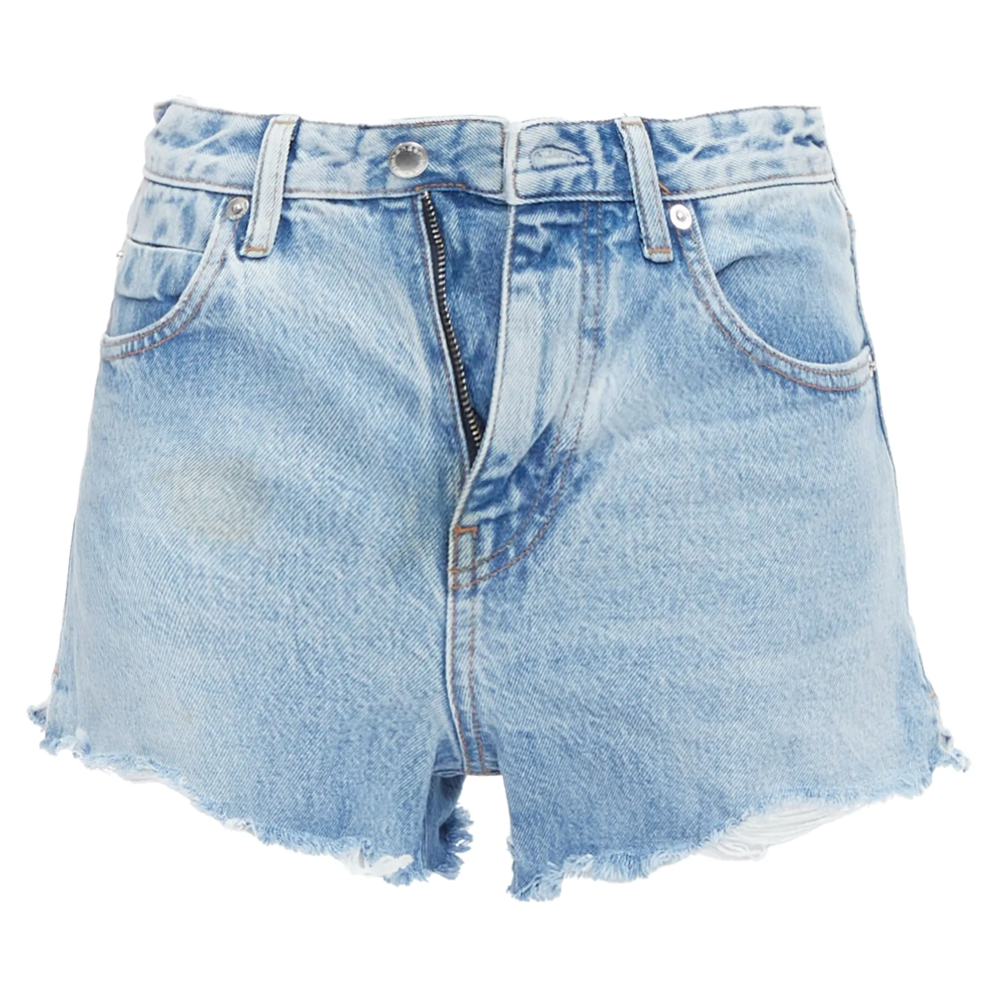 Alexander Wang Bite Zip Washed Denim Hot Pants Shorts