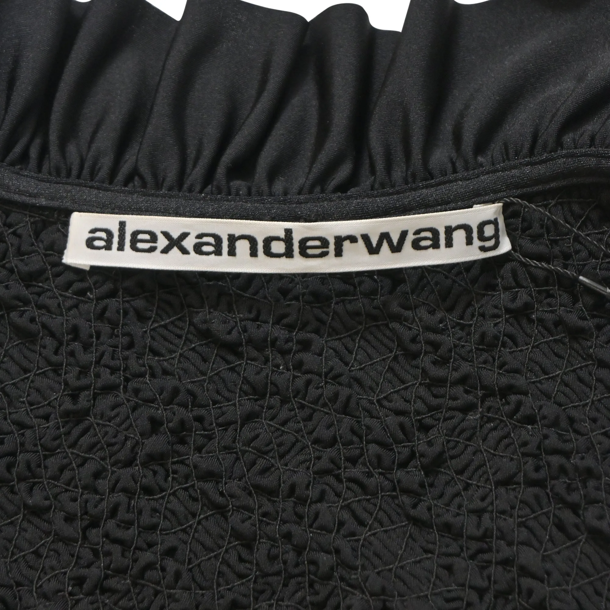 Alexander Wang Cropped Ruffled Stretch-Seersucker Jacket in Black Polyamide
