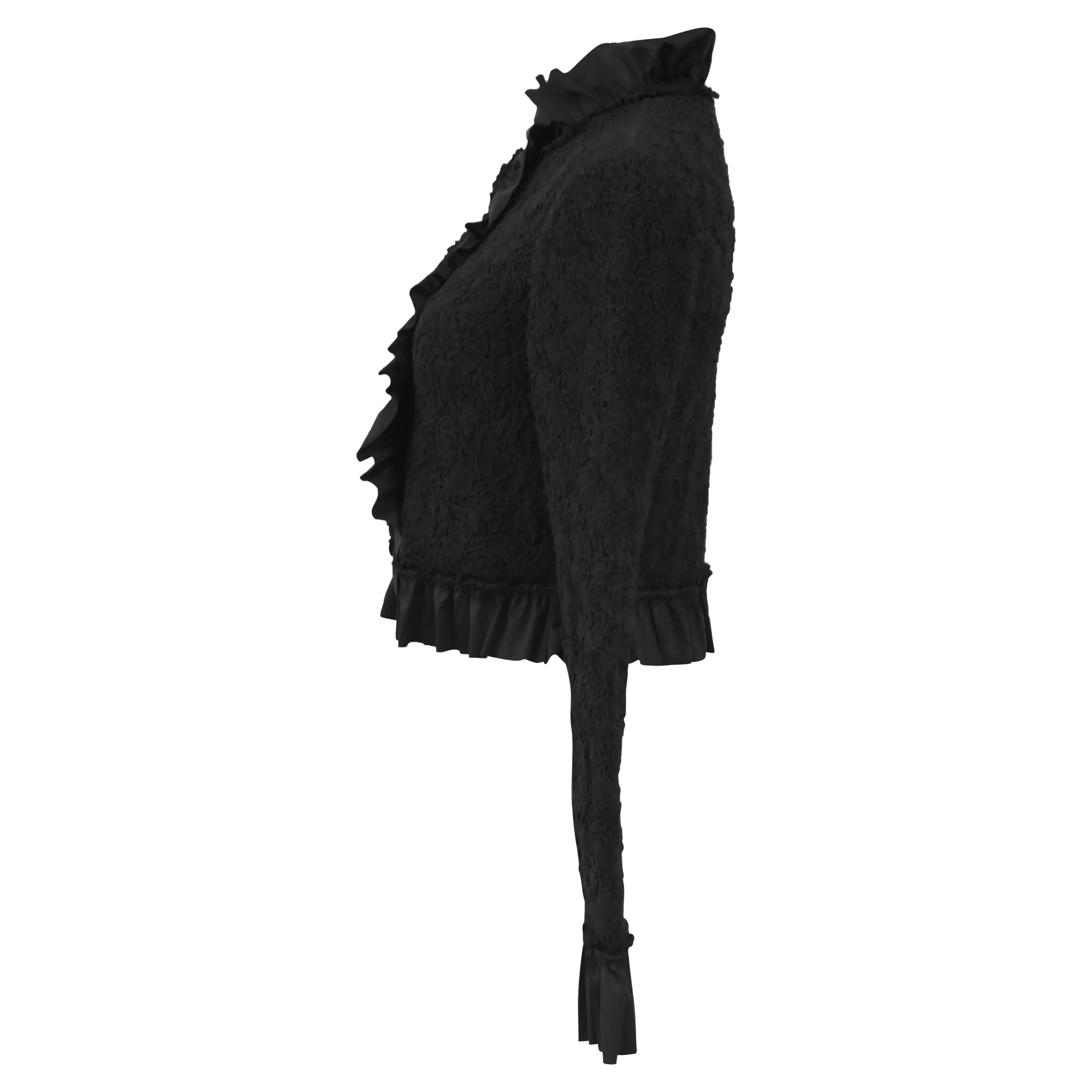 Alexander Wang Cropped Ruffled Stretch-Seersucker Jacket in Black Polyamide