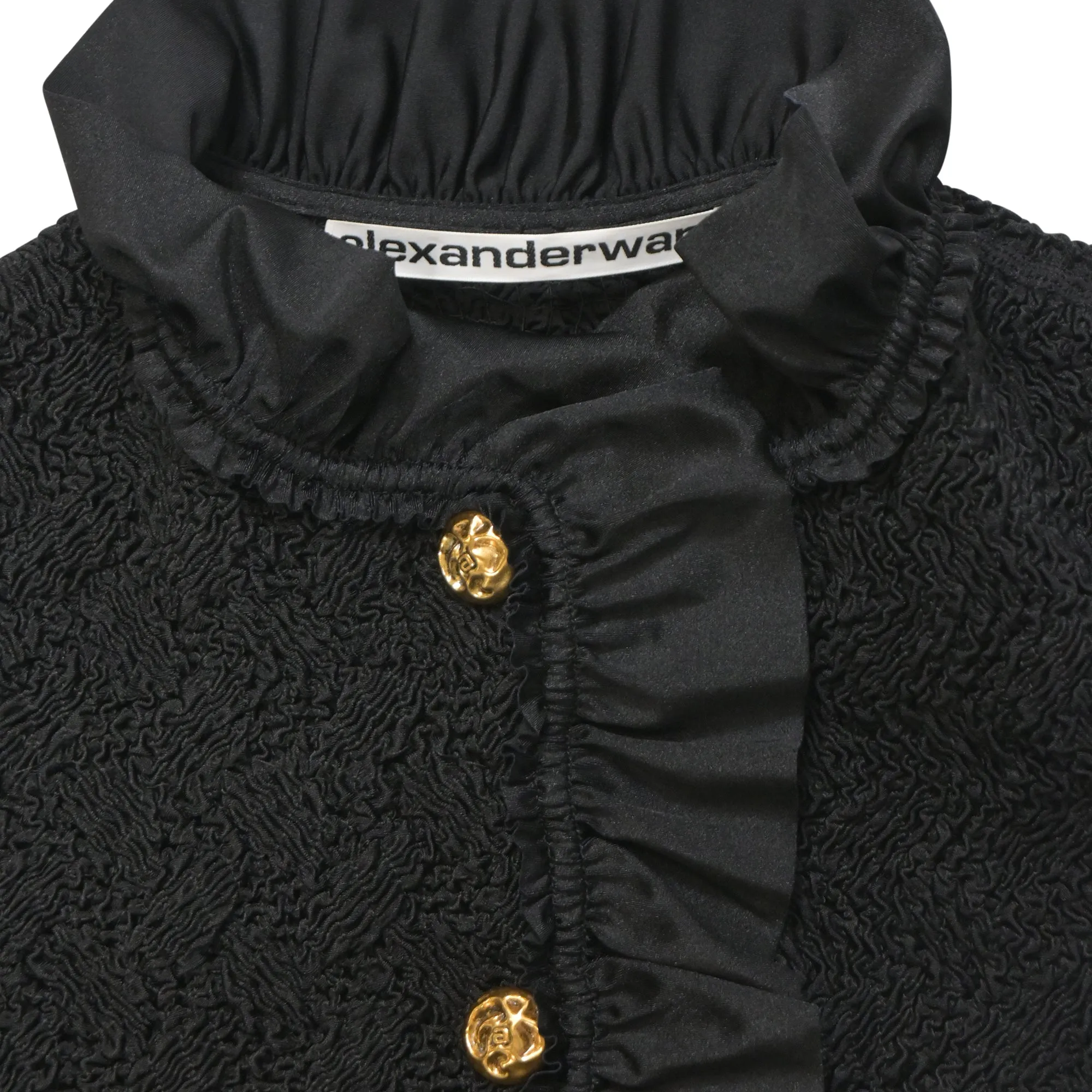 Alexander Wang Cropped Ruffled Stretch-Seersucker Jacket in Black Polyamide