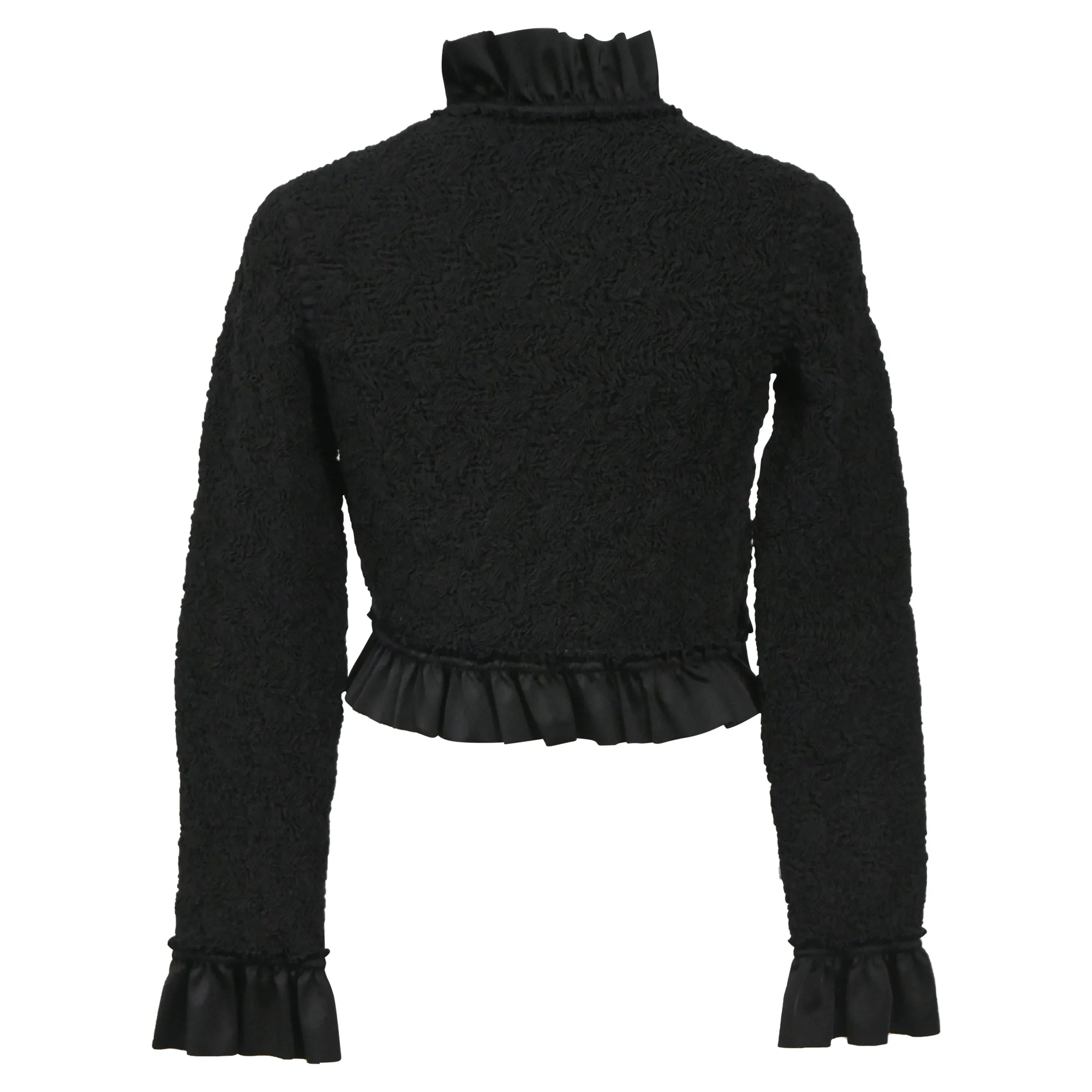 Alexander Wang Cropped Ruffled Stretch-Seersucker Jacket in Black Polyamide