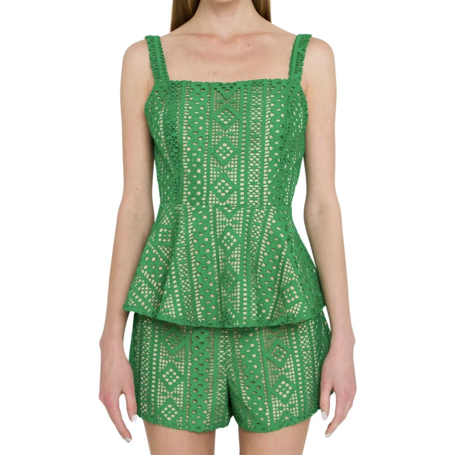 All Over Lace Shorts In Green