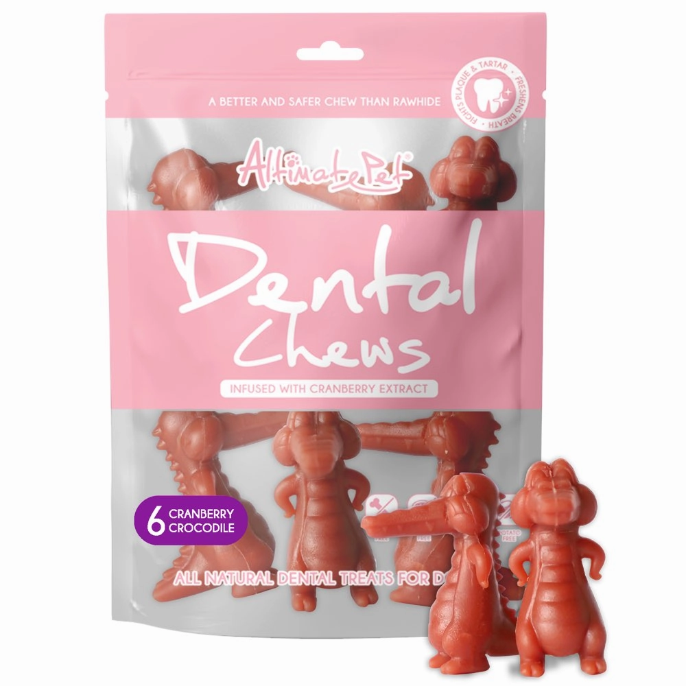 Altimate Pet Cranberry Crocodile Dental Dog Treats 6pc dog dental snacks,dental bones for dogs,dog oral sticks